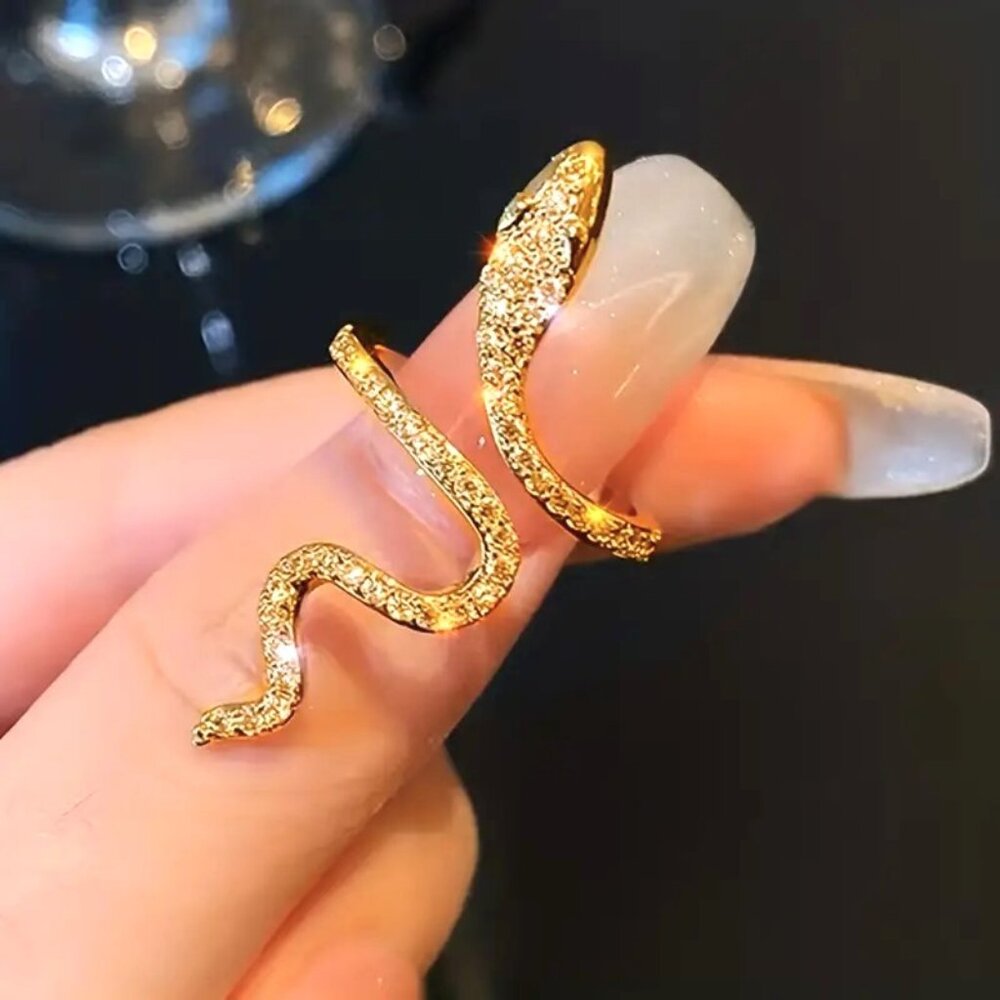 Snake Ring Finger Wrap Sparkle Zircon Rhinestones Trendy Stylish Goth Spiral Fun